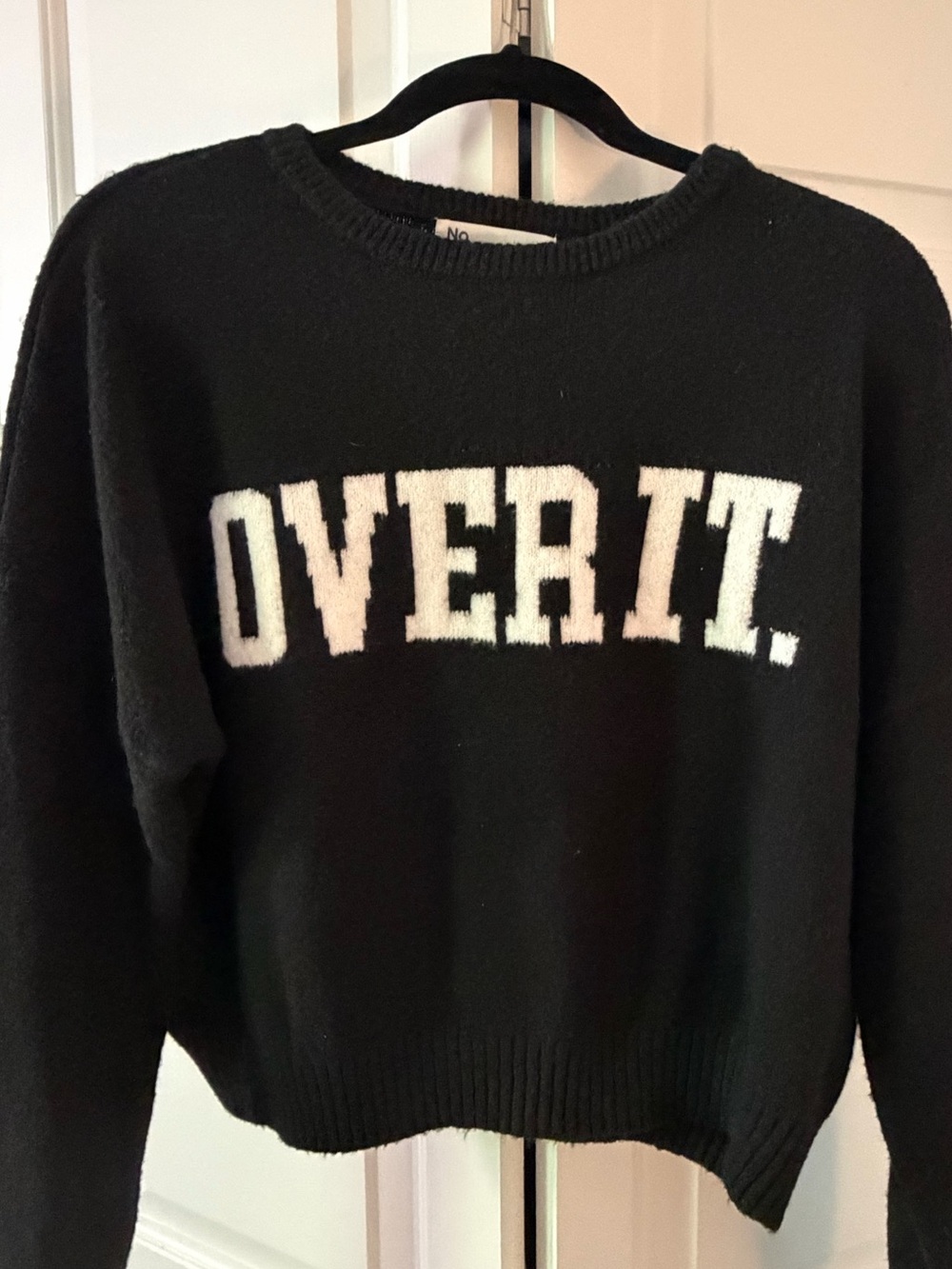 No Boundaries Black Crewneck Sweater with White "OVER IT." Text